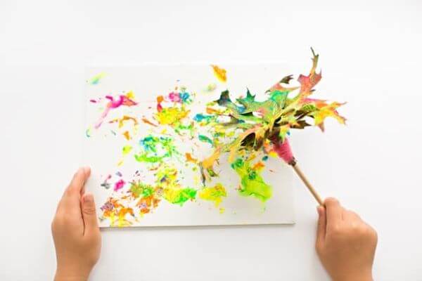 How To Make Paint Brush With Fall Leaves For Toddlers
