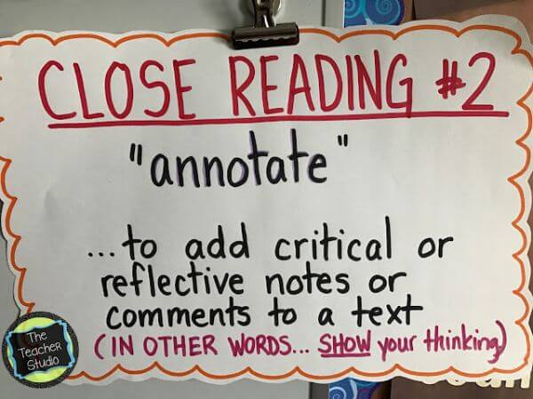 Interacting Close Reading Anchor Chart Idea For Students