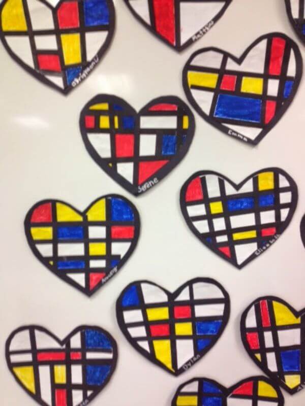 First Grade Art Projects for Kids Mondrian Style Hearts Craft For Student
