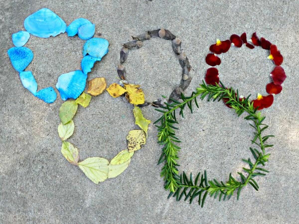 Summer Olympics Art And Craft Activities for Kids (2023) - Nature Items Olympic Ring Craft Activity