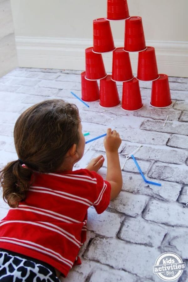 Q-Tip Blow Dart Game straw Activity For Preschool & Kindergarten