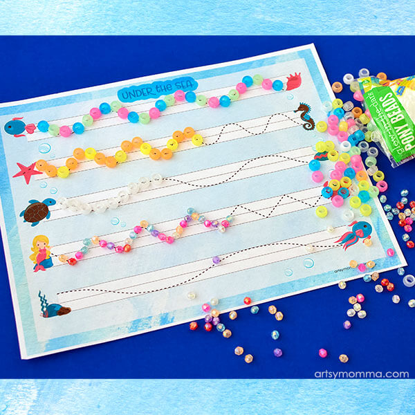 Sea Themed Prewriting Activity With Beads For KIds