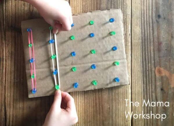 Simple DIY Geoboard Activity Using Cardboard And Pushpins For Kids Creative Things To Do At Home 
