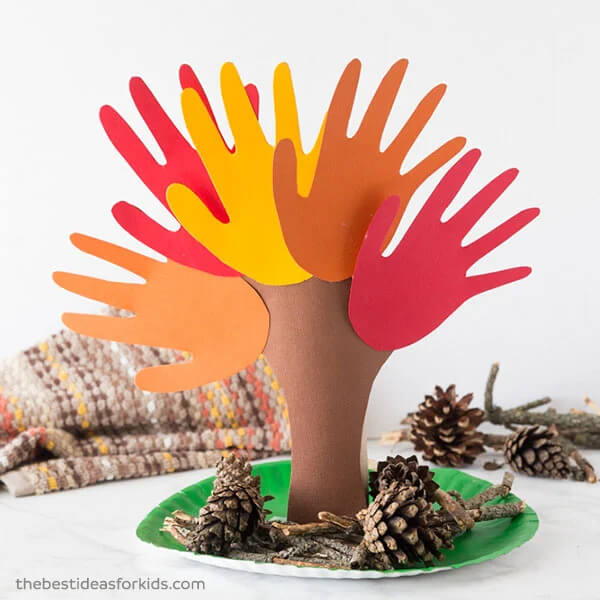Simple Handprint Tree Idea For easy Autumn crafts for kids