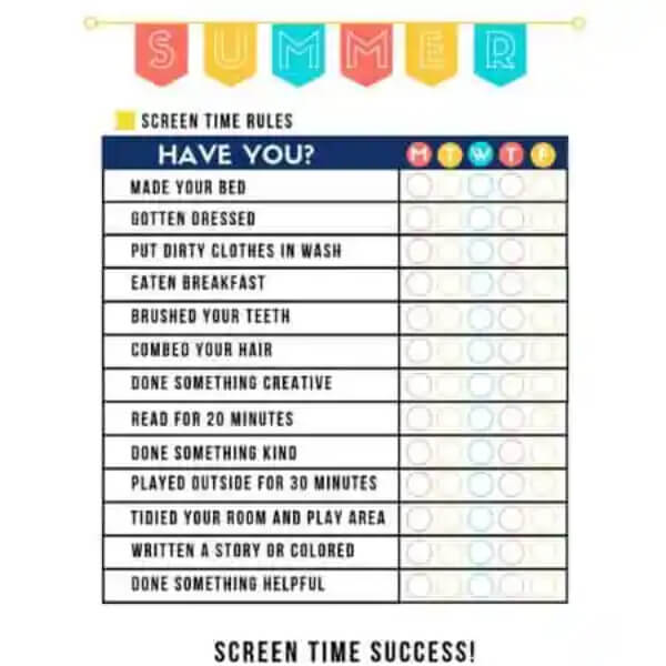 Summer Rules Checklist Printable for kids Summer Activities for Kids