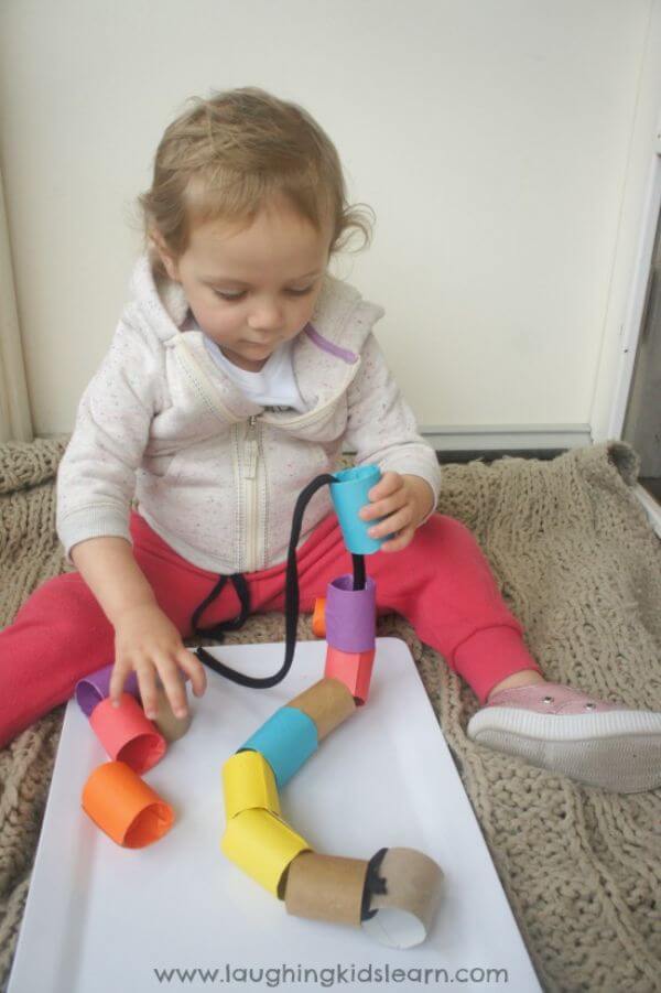 Threading Cardboard Beads Activity For Toddlers Creative Things To Do At Home 