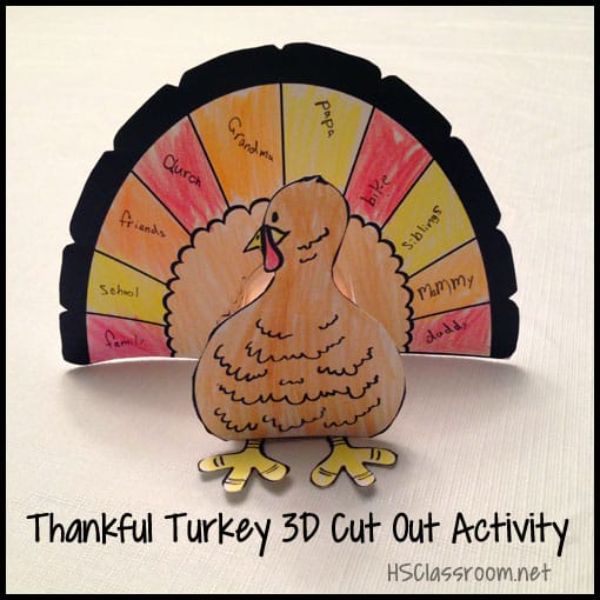 Turkey 3D Cut Out Art Activity for Thanksgiving Fun Gratitude Activities for Kids