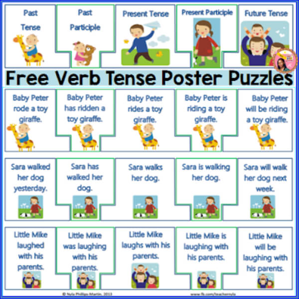 Verb Tense Poster Puzzles Chart For Teaching Tenses