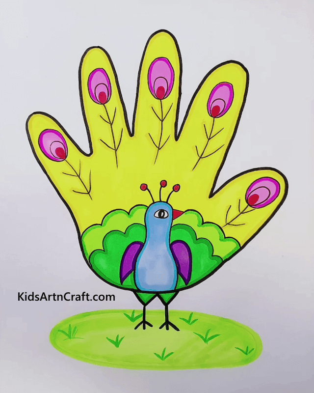 Easy Drawing Tricks And Ideas for Kids to Try Palm Peacock