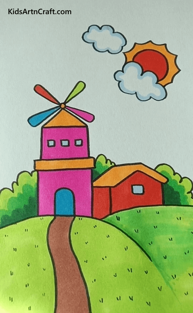 Farm House And Windmill