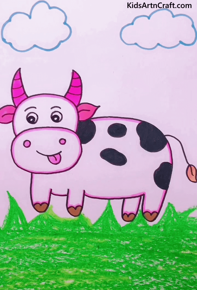Easy Animal Drawings With colors For Kids Cow