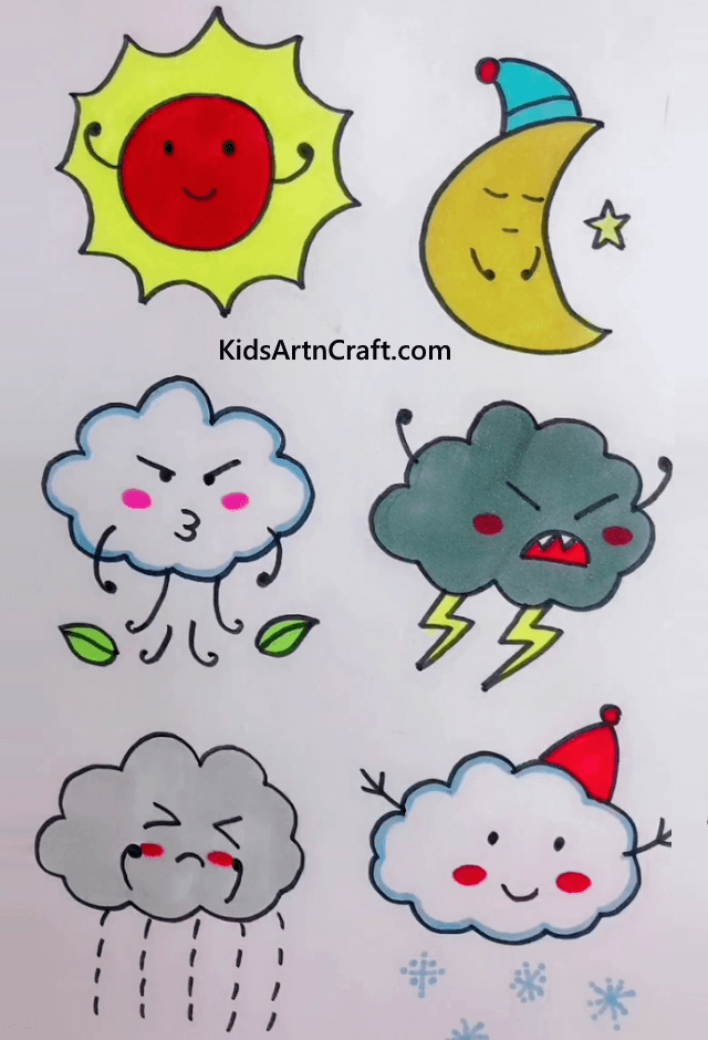 Sun, Moon & Clouds Explore And Learn New Things By Drawing Them