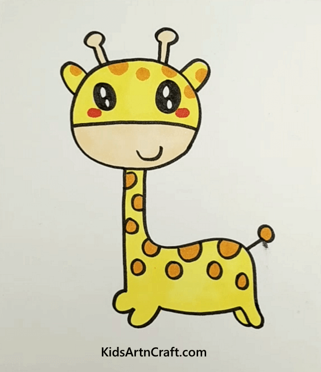 Easy & Cute Animal Drawing For Kids The Giraffe Cartoon