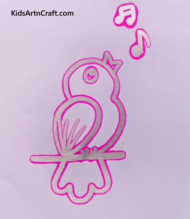 Easy Drawing Ideas Using Glitter Pens Singing Bird