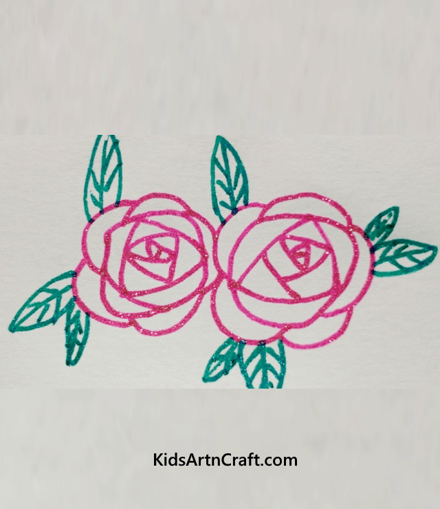 Creative Glitter Drawings for Kids to Make The Rose Flowers