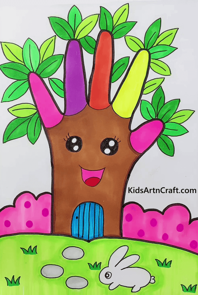  Colorful Hand Tree House Drawings For Kids