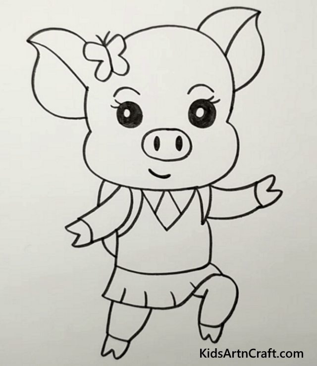 Black And White Drawings Ideas For Kids Pinky-Pig Drawing For Kids