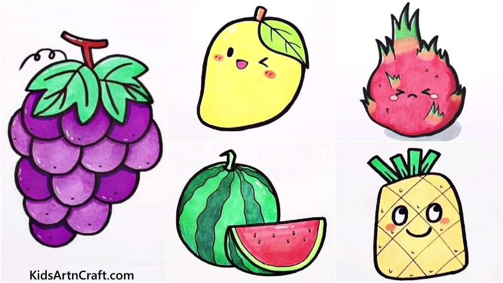How to Draw Fruits | Easy Drawing and Painting Fruits | KS ART - YouTube