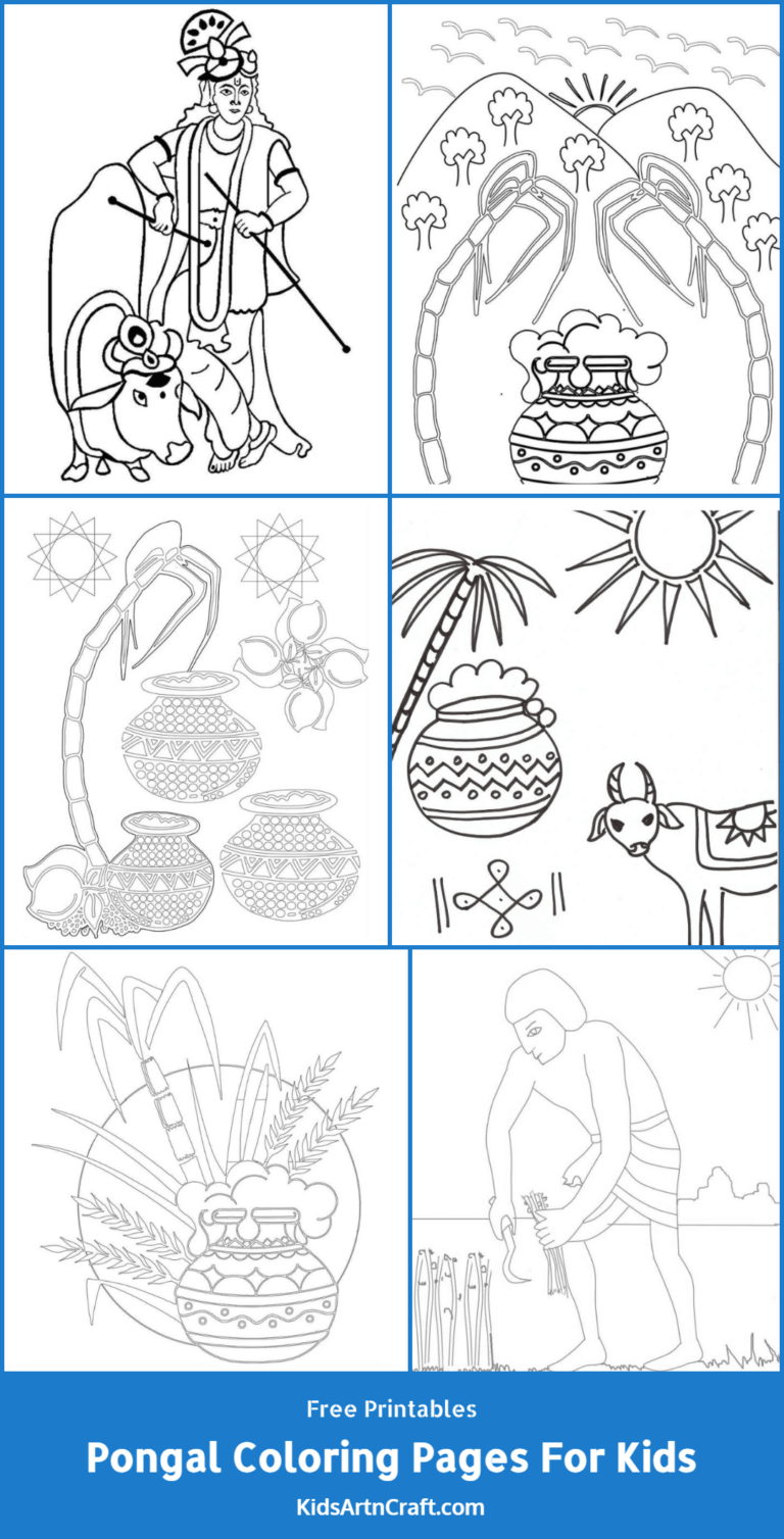 Pongal / Sankranti Coloring Pages For Kids – Free Printables - Kids Art