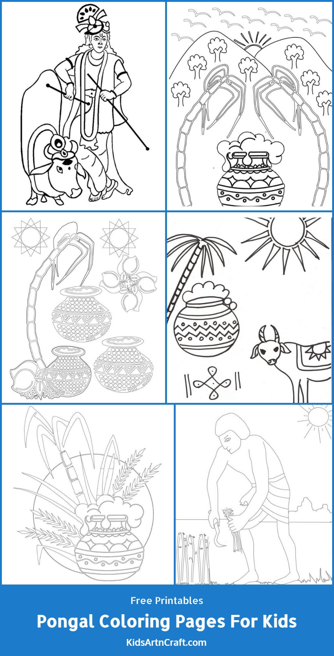 Pongal / Sankranti Coloring Pages For Kids – Free Printables