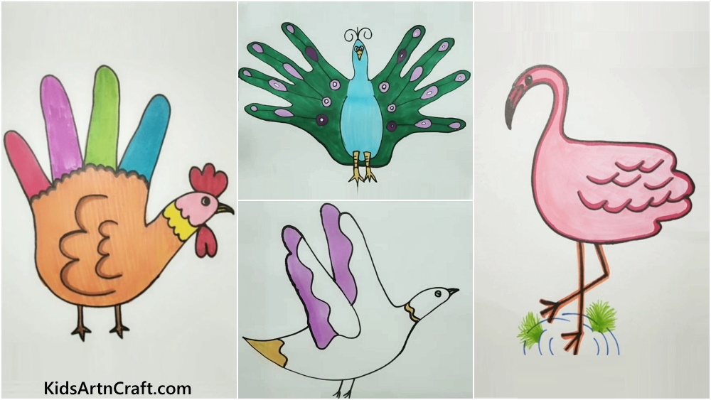 Handprint Bird Drawings for Kids - Kids Art & Craft