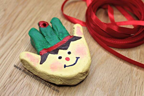 Adorable Christmas Handprint elf Ornament Craft For Toddlers