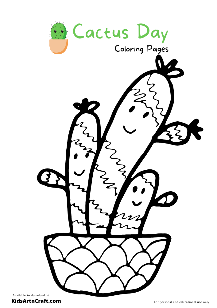 Cactus Day Coloring Pages For Kids – Free Printables