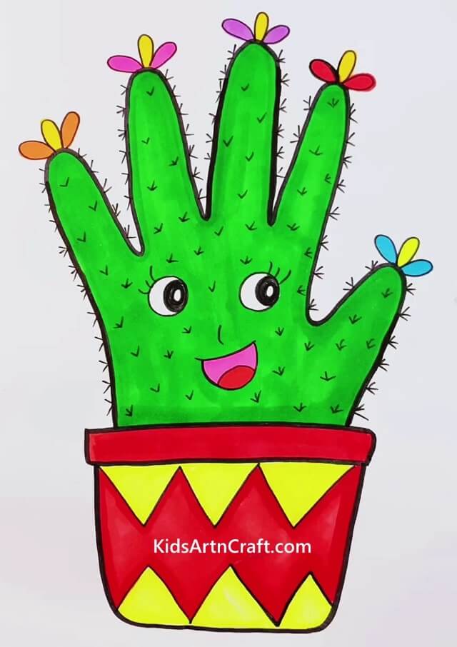 Very Creative And Easy Hand Drawing Activity For Kids Hand Cactus