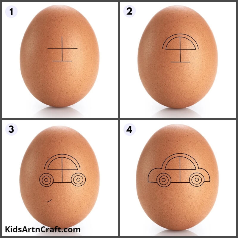 Car Drawing on Egg Shell - Step-by-Step Tutorial