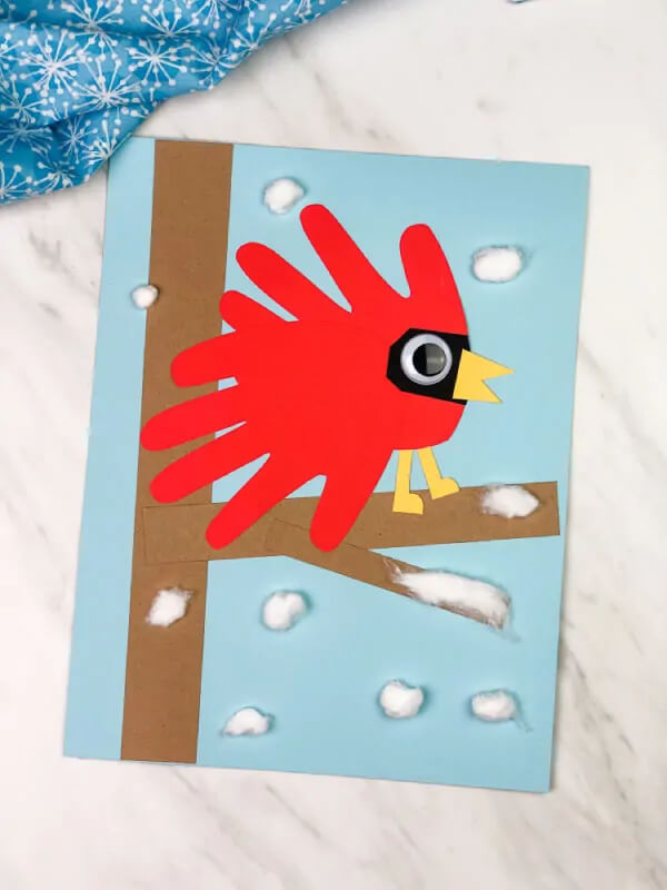 Easy-T0-Make Handprint Wintery Cardinal Craft For Kids