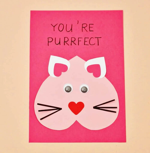 Cat Valentine Day Card Animal Paper Cards for Kids