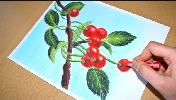 Cherry Paintings for Kids Cherry Oil pastel Color Painting