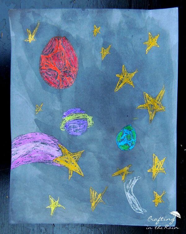 Space - Crayon Resist Art For Kids Creative Activities With Crayons For Kids
