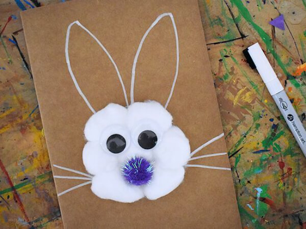 Cute Cotton Ball Bunny Card Craft
