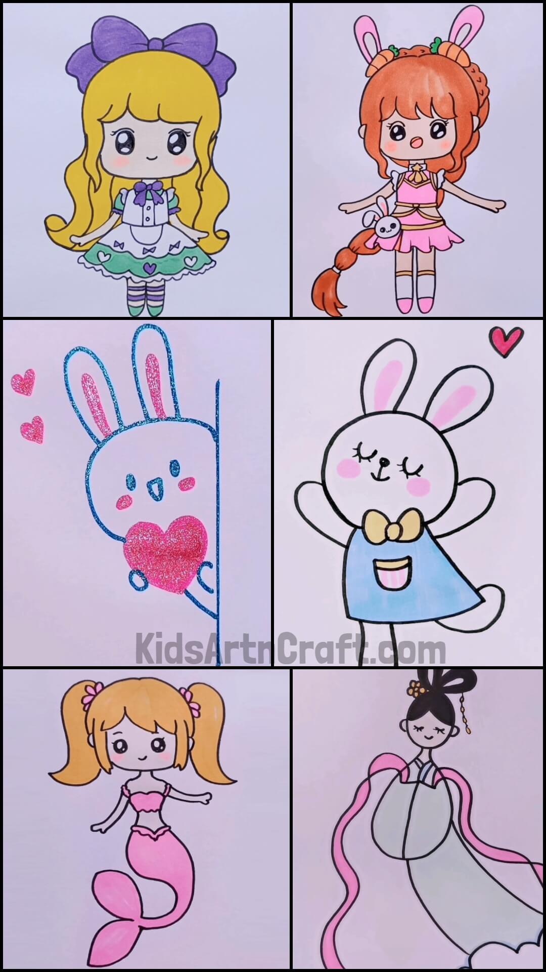 Cute Girl & Bunny Drawings For Kids