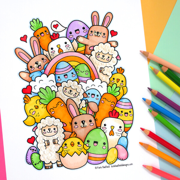 Cute Kawaii Easter Coloring Page
