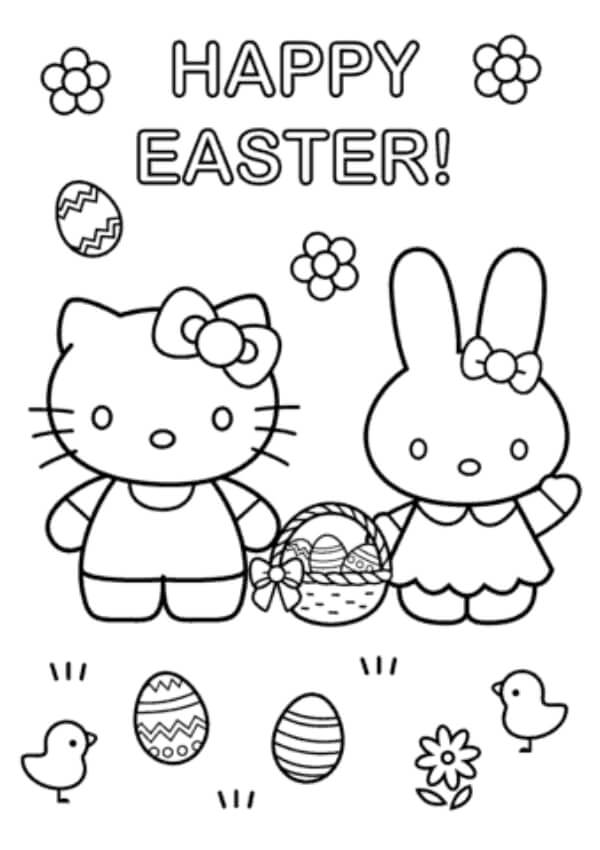Cute Kitty Easter Coloring Pages