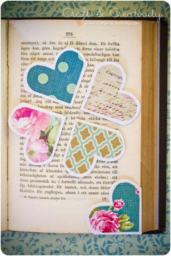 DIY Heart Shape Corner Bookmarks Craft Idea 