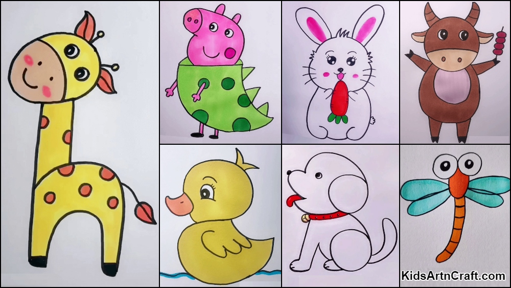Easy Animal Drawings With colors For Kids