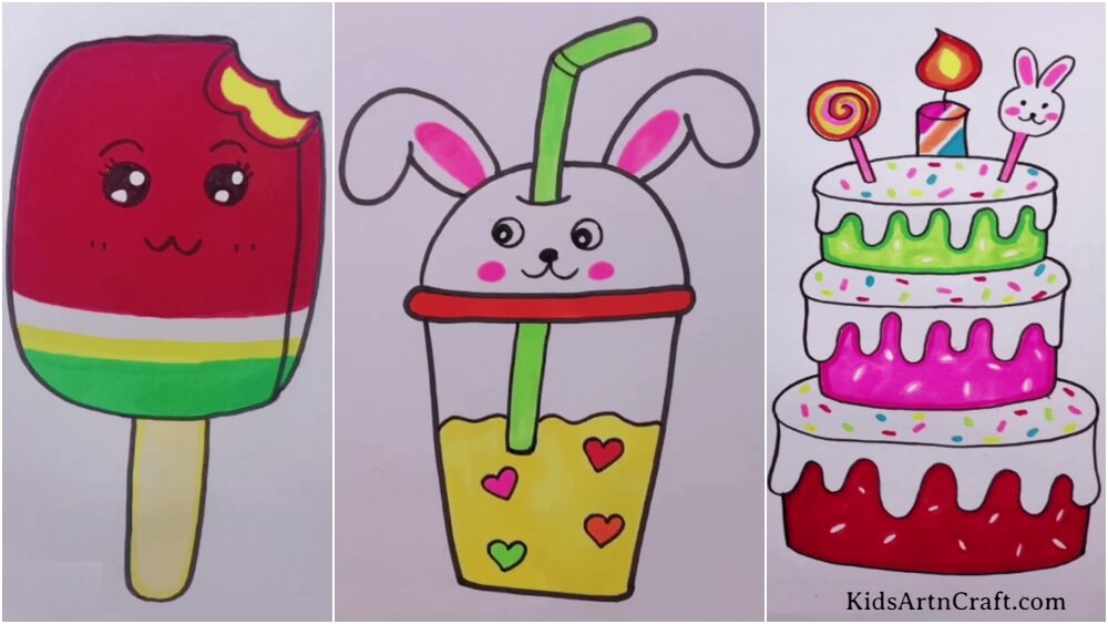 ice cream drawing with colour|| easy seven step draw-saigonsouth.com.vn