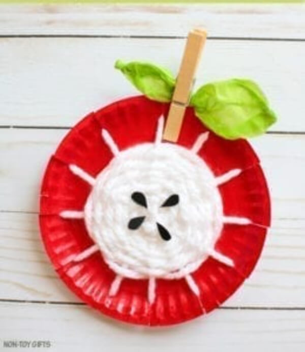 Easy Paper Plate Yarn Weaving Apple Craft