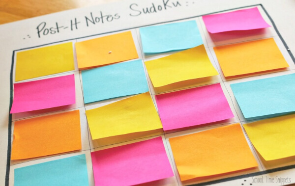 Easy Sudoku Puzzle With Sticky Notes For Kids