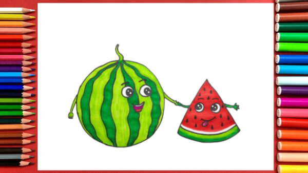 Easy Watermelon Sketch Drawing Video