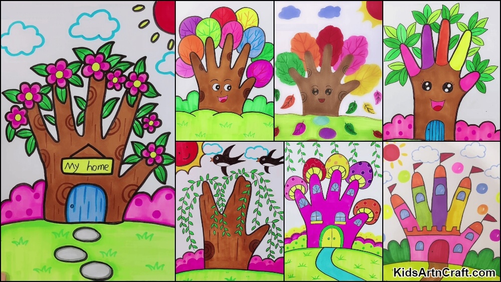 Hand Tree House Drawings For Kids