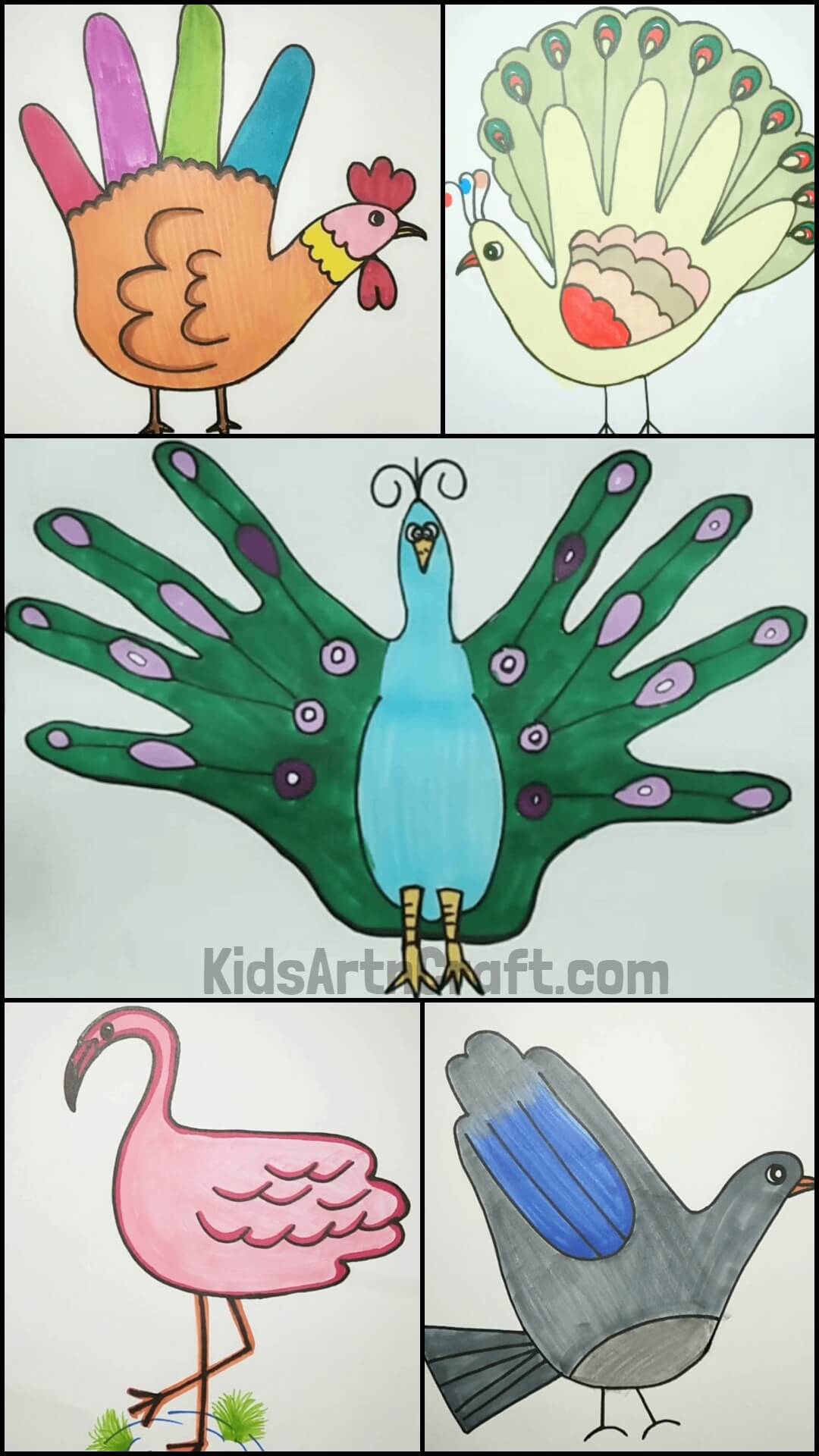 Handprint Bird Drawings for Kids