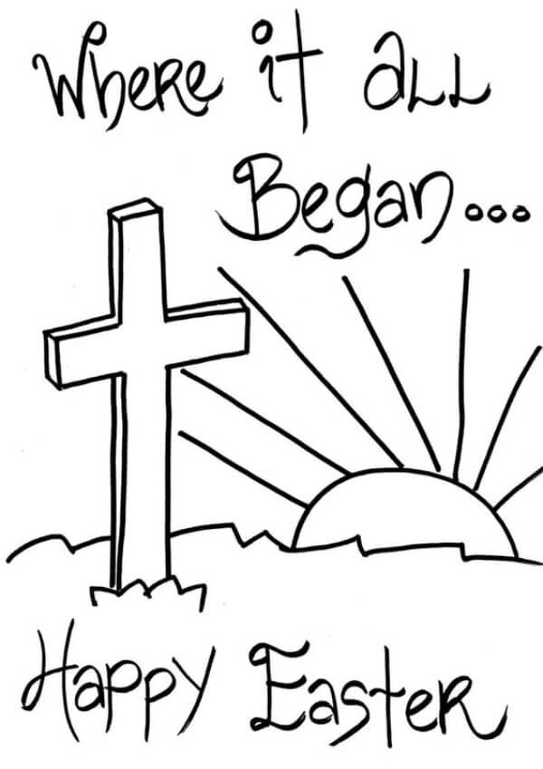 Easter Coloring Pages For Kids  Happy Easter Cross Coloring Page