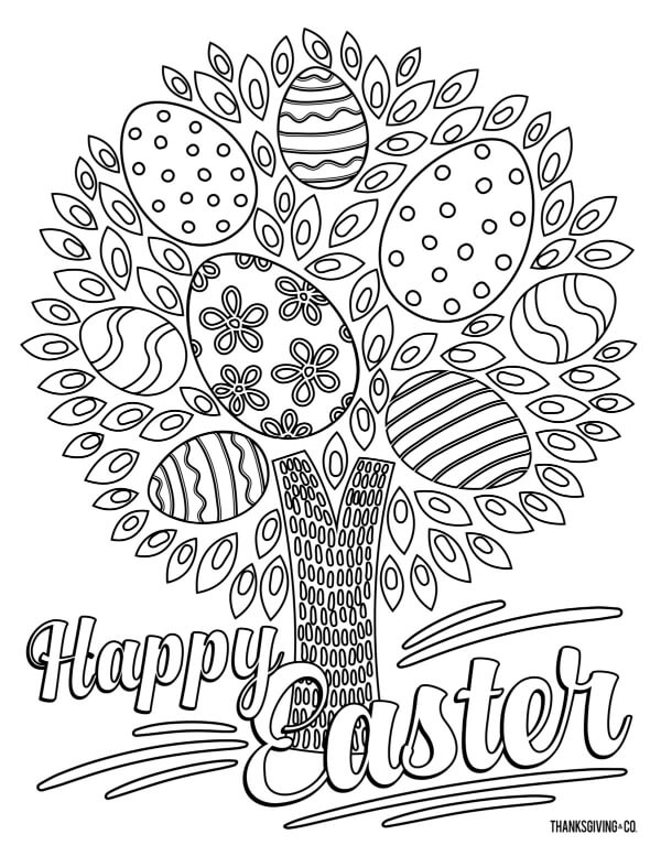 Easter Coloring Pages For Kids Happy Easter Tree Coloring Page