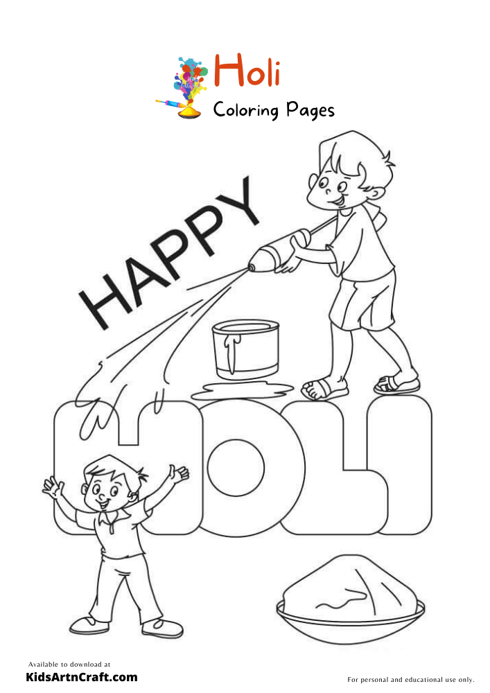 Holi Coloring Pages For Kids – Free Printables