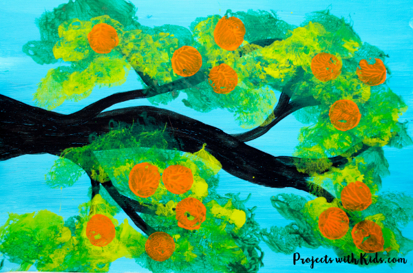 Orange Tree Painting Art With Cotton Ball Orange Paintings for Kids