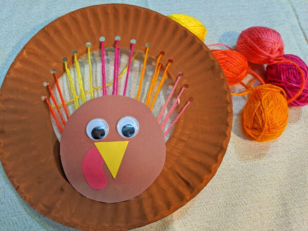 Yarn Paper Plate Turkey Craft For Kids